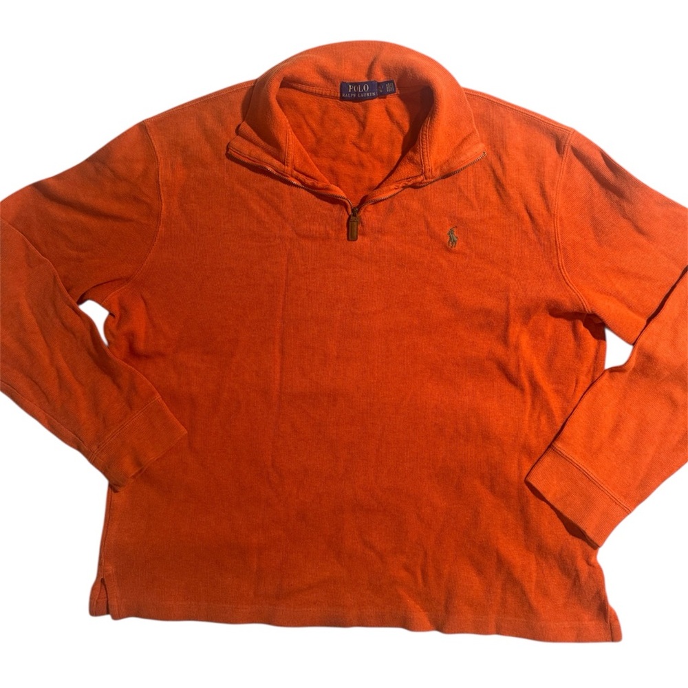 Polo Ralph Lauren Quarter Zip Sweater Orange Cotton Pullover Pony Logo Size XL